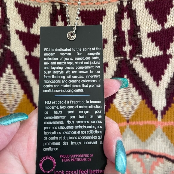 FDJ Tribal Fair Isle Crewneck Ribbed Sweater, Size S - Picture 10 of 10